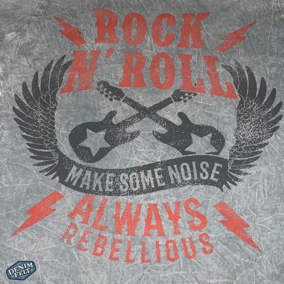 HRT & LUV “Rock N’ Roll” Graphic T-Shirt/Tee | Vintage Grey Wash/Red - Picture 4 of 7